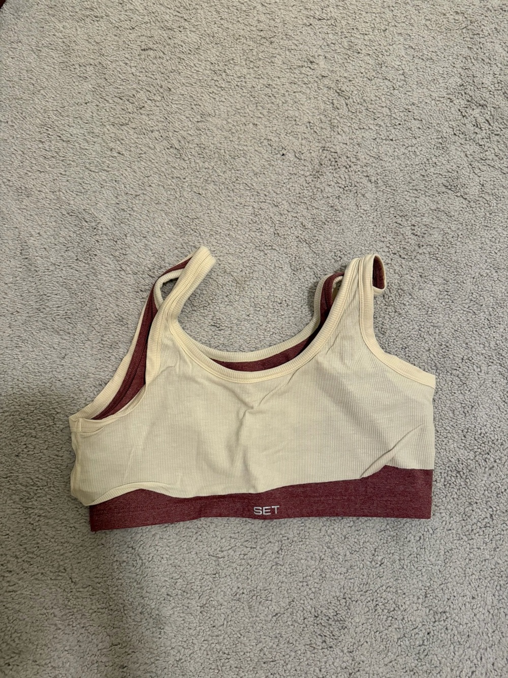 SET Active Cream & Burgundy Ribbed Tank Sports Bra